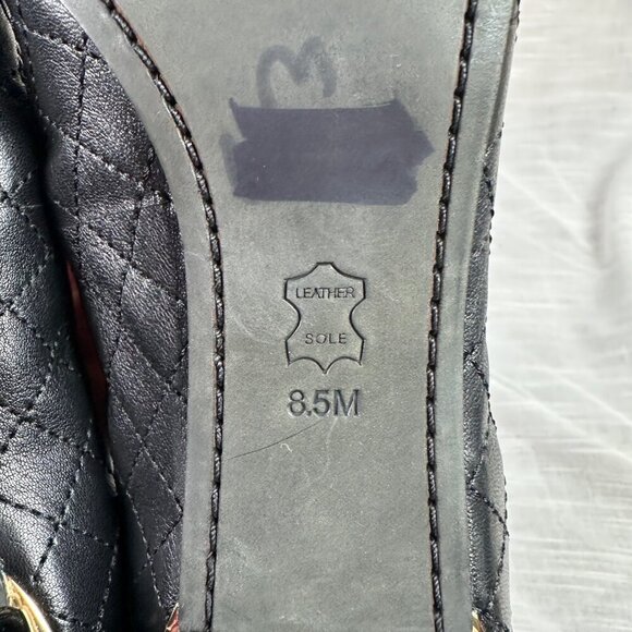 Tory Burch Carrie Quilted Soft Patent Toe Cap Block Heel Pumps Gold Black Sz 8.5 - Picture 7 of 9